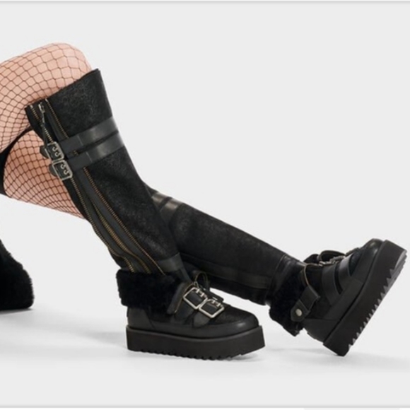 UGG Shoes - Ugg Moto Punk Suede Sheepskin Over the Knee Boot